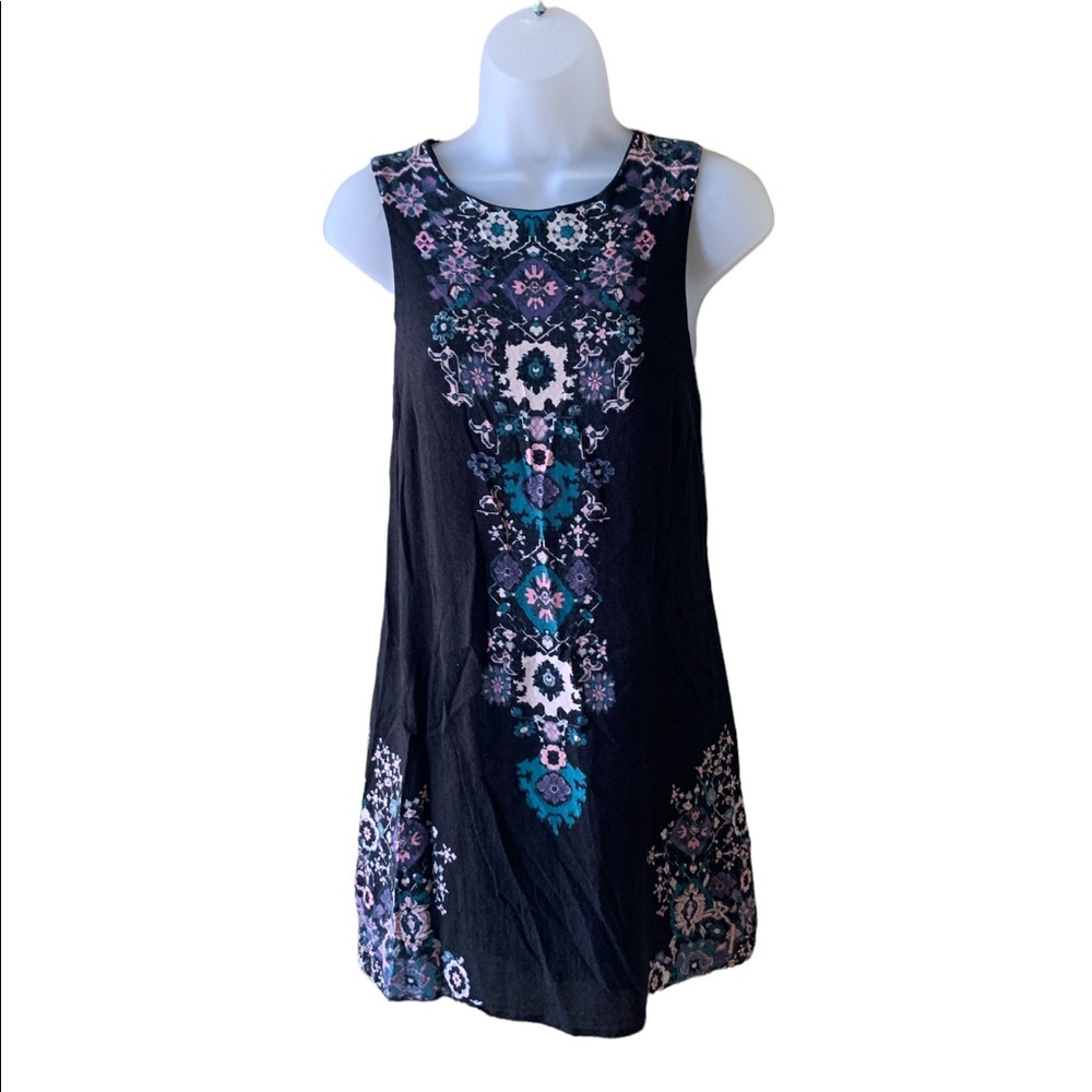 Ecote Dress Cutout Back Black And White Retro Print Rayon Size Small